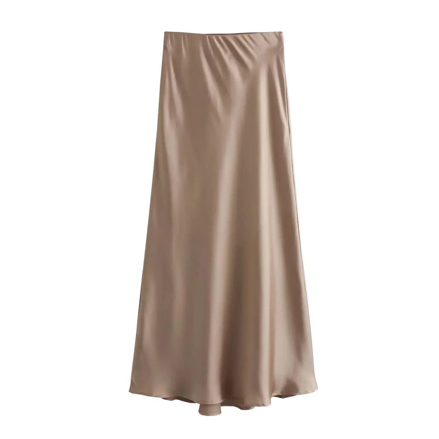 The "Luma" High-Waisted Satin Midi Skirt