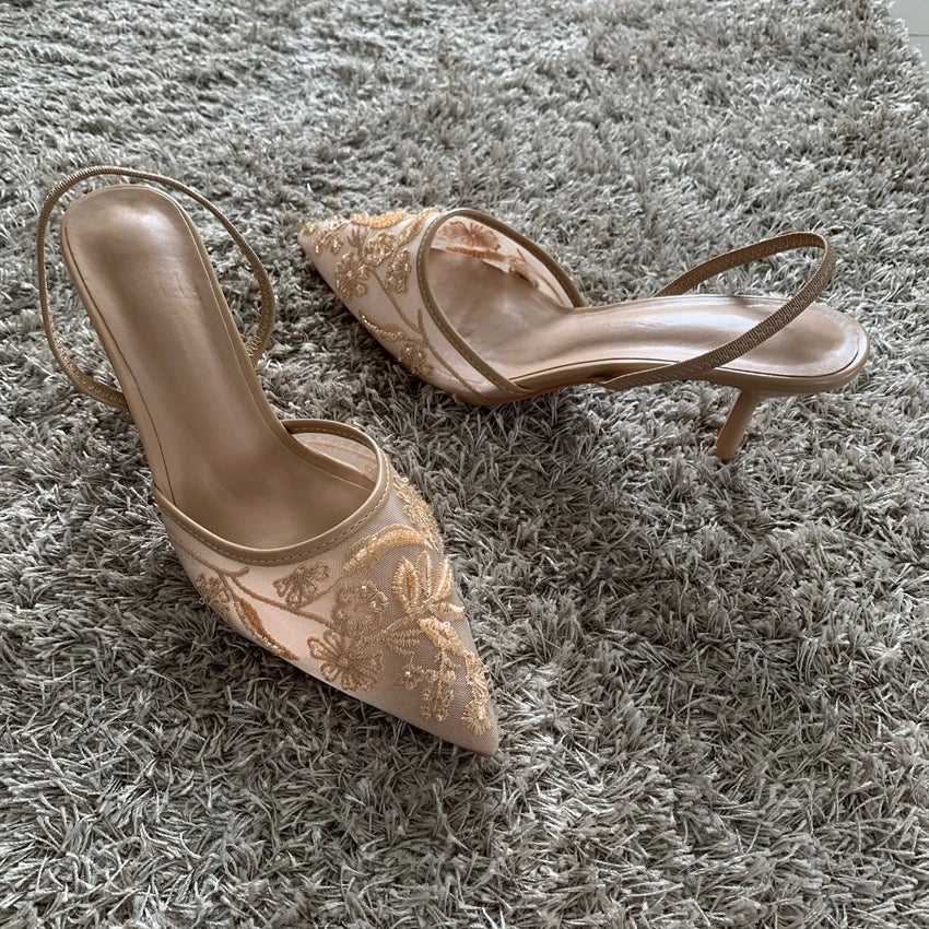 The "Genevieve" Floral Lace Slingback