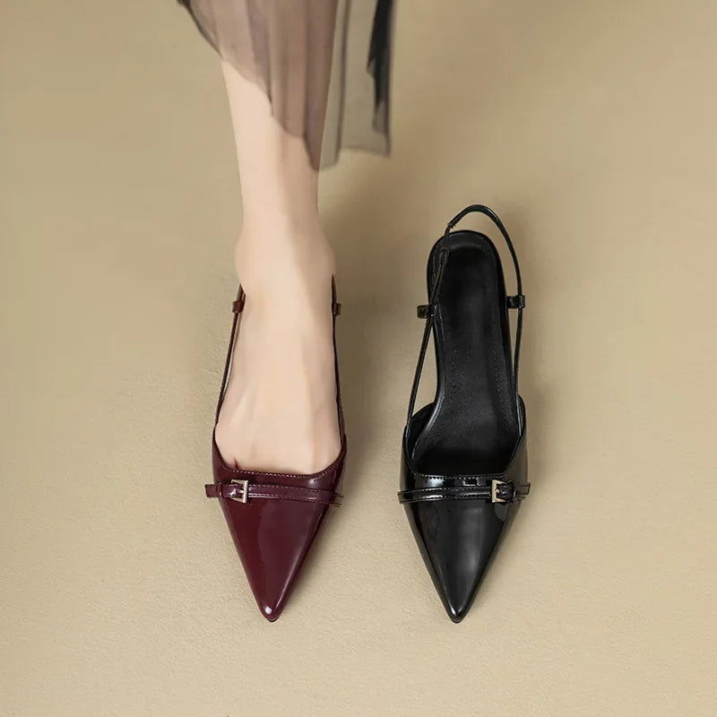 The "Elena" Patent Pointed-Toe Slingback