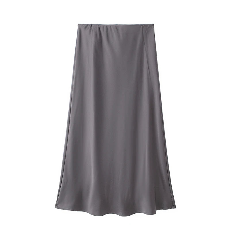 The "Luma" High-Waisted Satin Midi Skirt