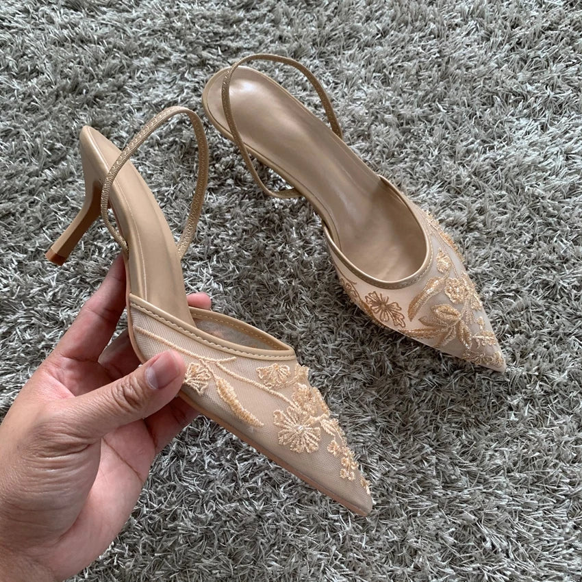 The "Genevieve" Floral Lace Slingback