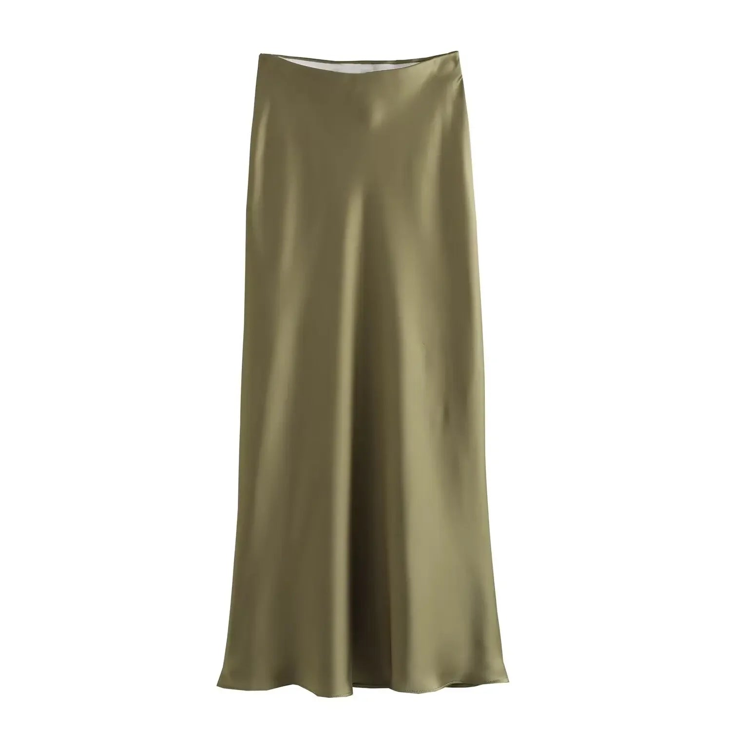 The "Luma" High-Waisted Satin Midi Skirt