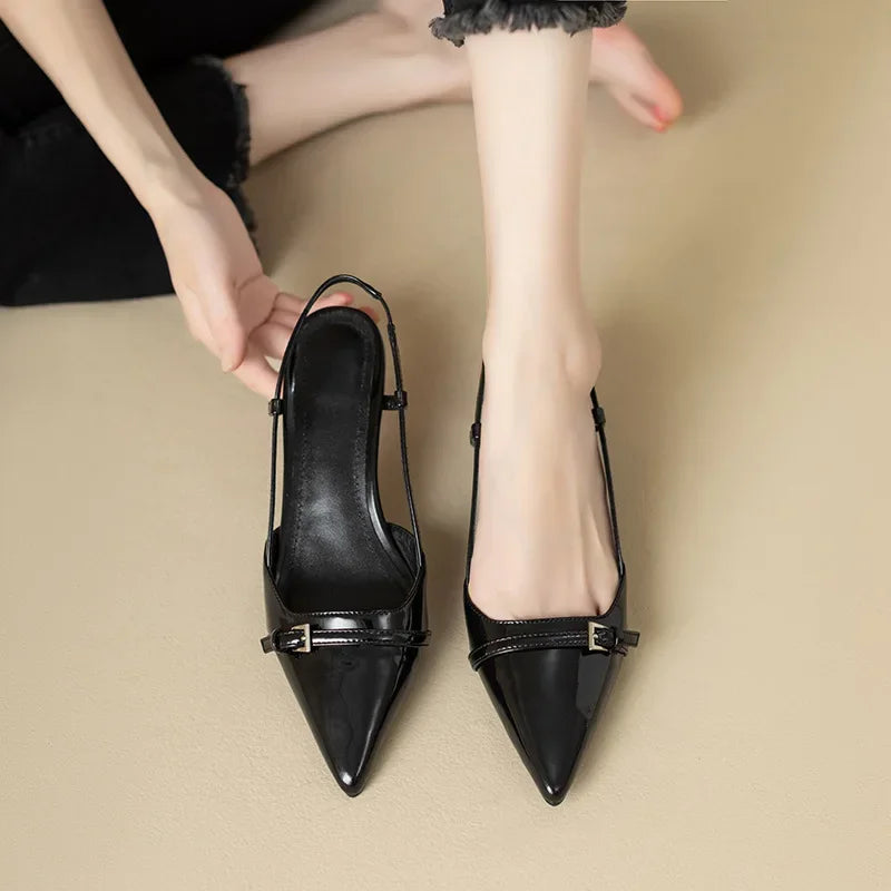 The "Elena" Patent Pointed-Toe Slingback