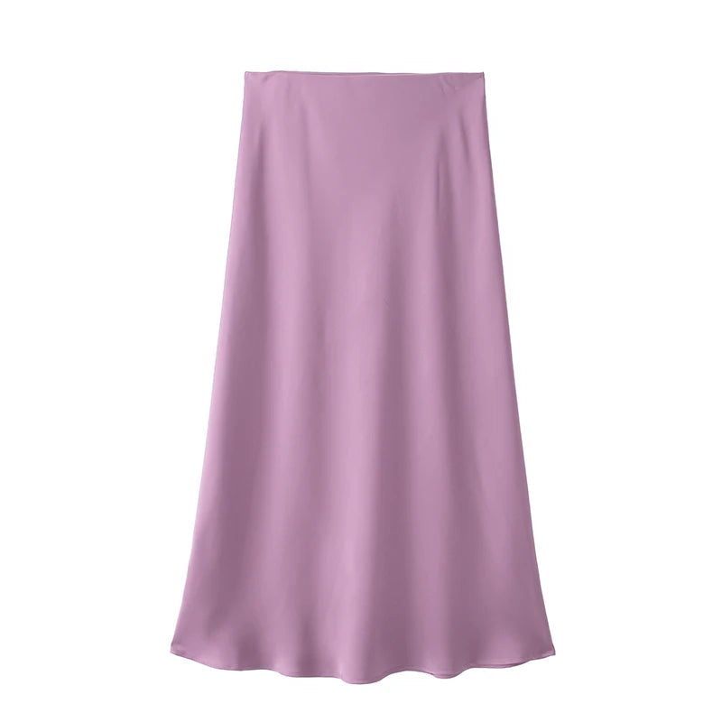 The "Luma" High-Waisted Satin Midi Skirt