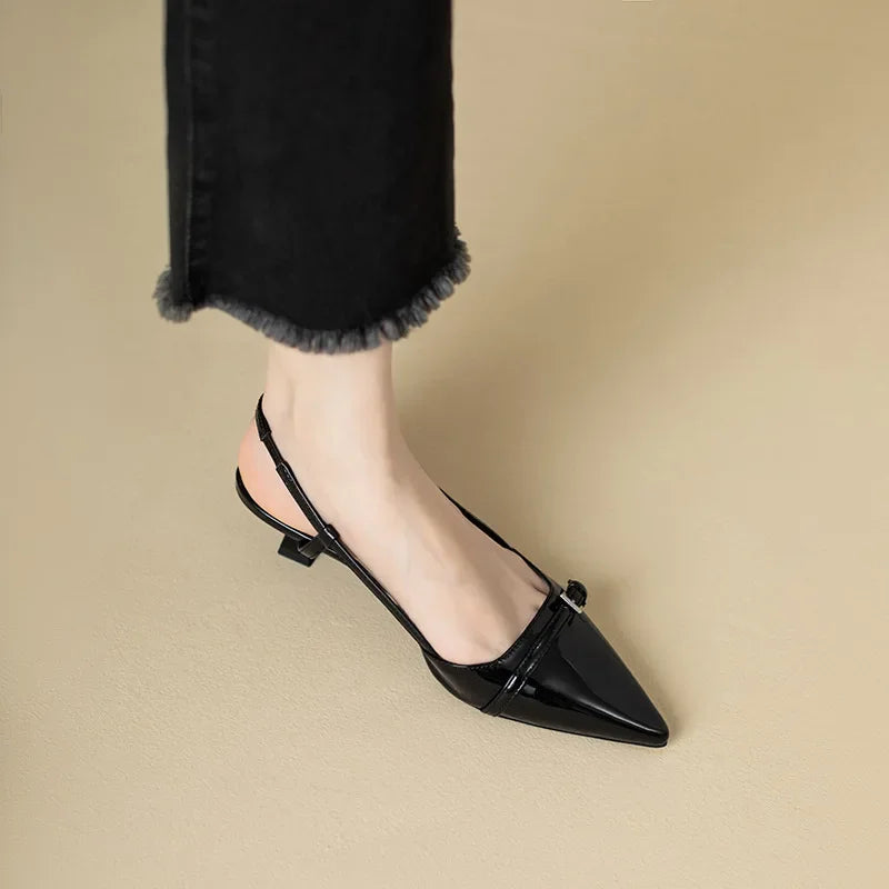 The "Elena" Patent Pointed-Toe Slingback