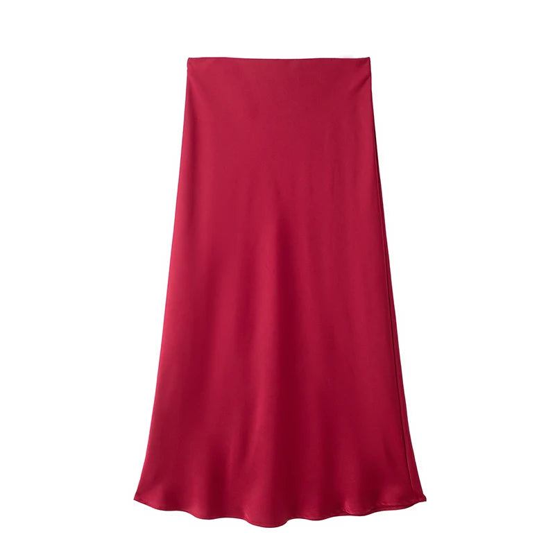 The "Luma" High-Waisted Satin Midi Skirt